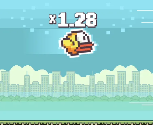Tappy Bird 100HP gameplay showing the bird flying with an active multiplier counter